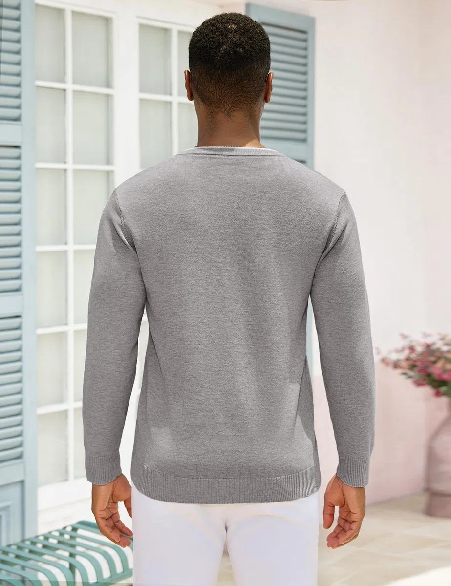 iClosam Suéter de Cuello en V para Hombre Jersey de Punto de Manga Larga para Hombre suéter de Trabajo de algodón