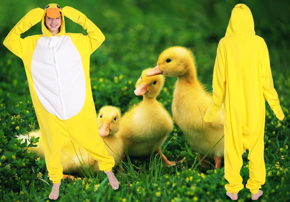 Unisex Amarillo Pato Onesie para Adulto Adolescentes Halloween Animal Cosplay Disfraces Pijama de una Pieza