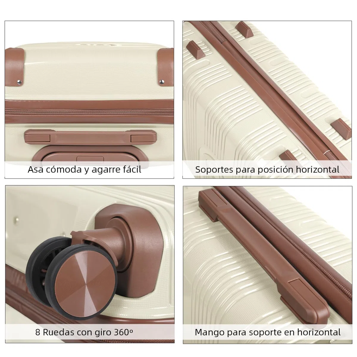 MERCURY TEXTIL- Maleta de Viaje de Cabina con Cierre de Seguridad, Equipaje de Mano Rígido y Resistente de Polipropileno con Ruedas Dobles Giratorias 360º, PP Suitcase. (Esquina Hueso)