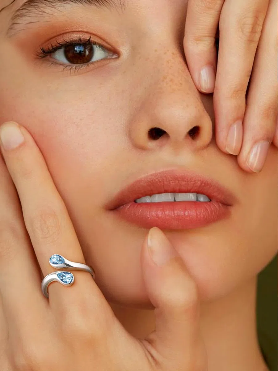 Bestyle Anillos Mujer Anillo Gotas de Agua Anillos Plata de Ley 925 Anillo Ajustable Abierto Anillo con Piedra Nacimiento Anillos de Compromiso Boda Alianzas
