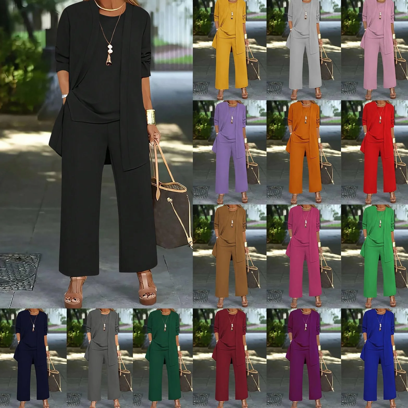 Generisch Traje de pantalón para mujer, festivo, elegante, juego de 3 piezas, tallas grandes, trajes de pantalón, traje de noche para mujer