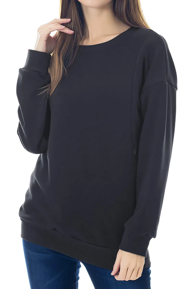 Smallshow Sudadera de Lantancia de Lana Tops de Manga Larga para Amamantar,Black M