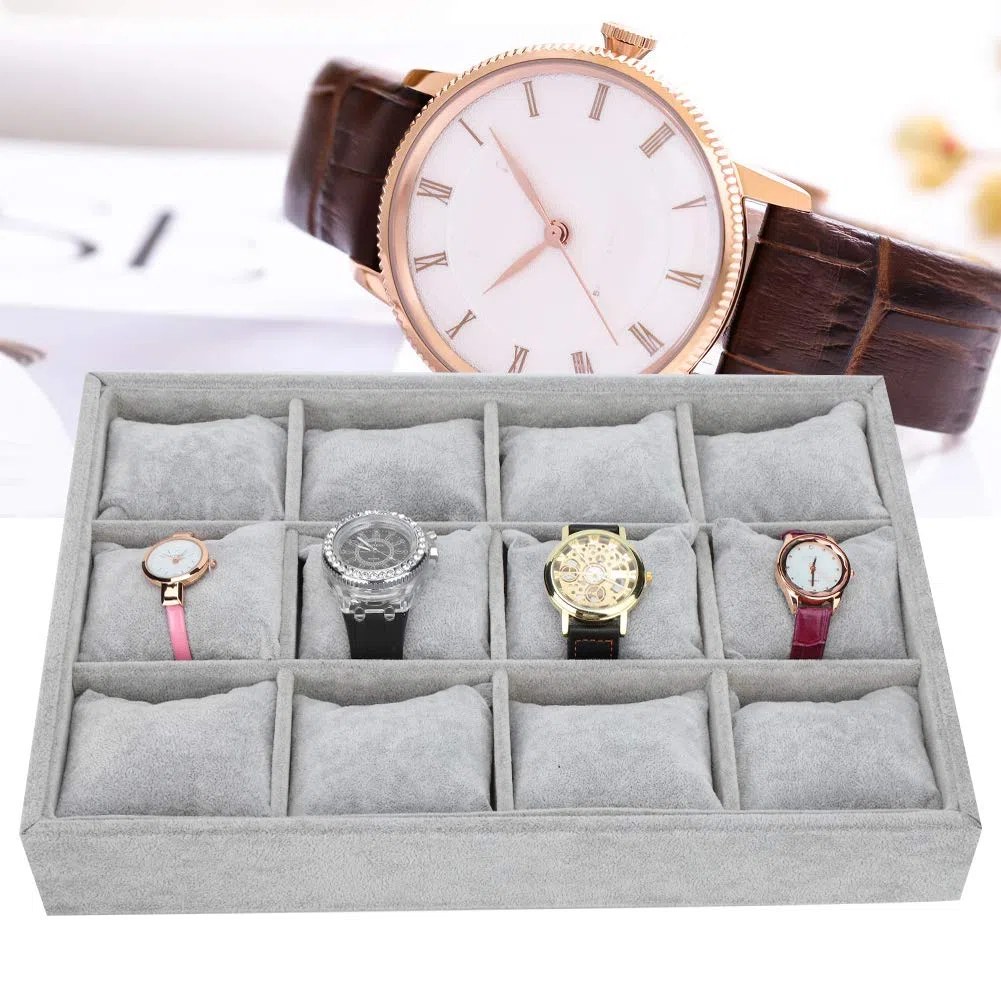 Tissting Bandeja de Reloj, Organizador Elegante de Joyas con 12 Ranuras y Almohadas Removibles, Soporte para Relojes y Pulseras, Caja de Exhibición Compacta para Hogar o Tiendas