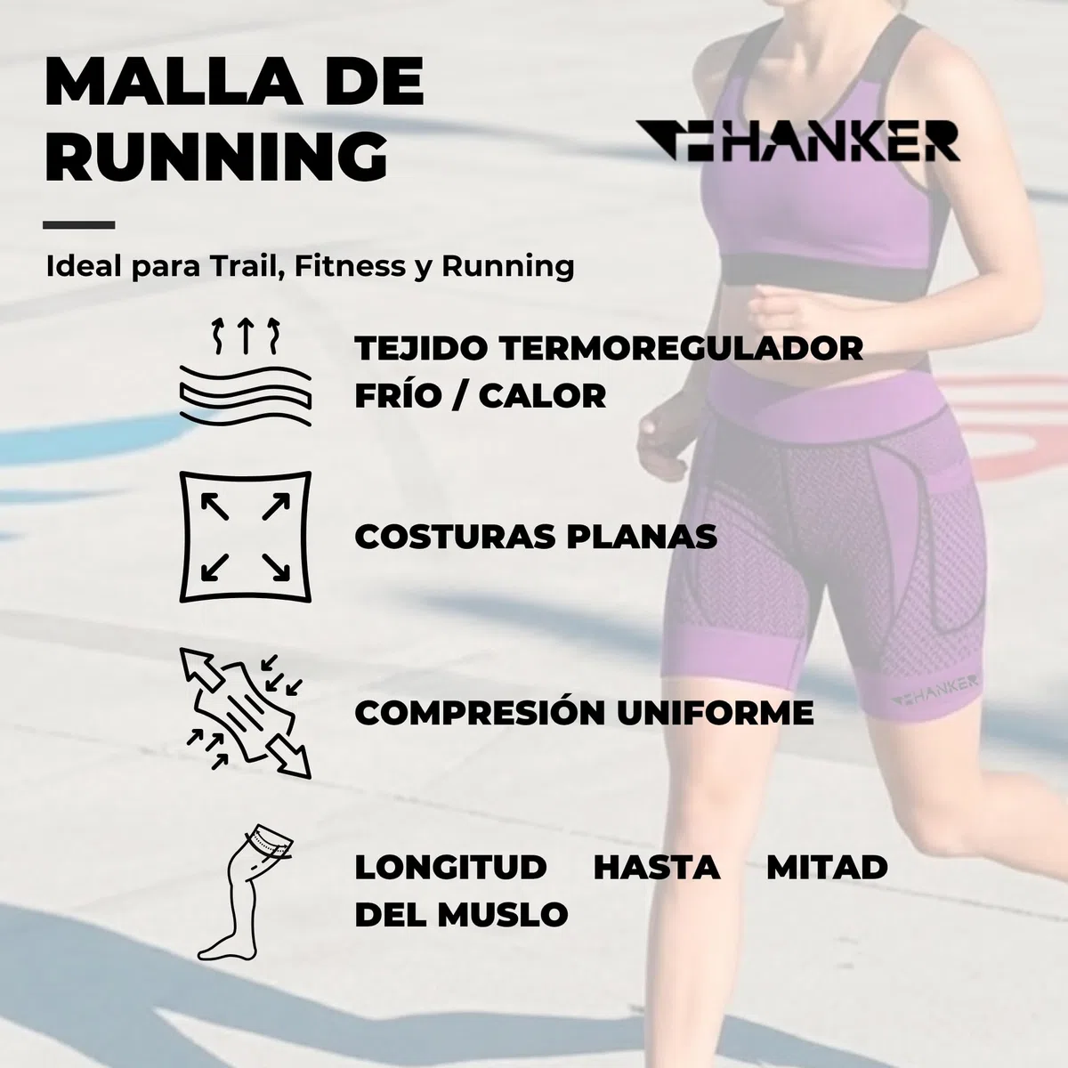 HANKER Mallas Cortas Mujer Compresivas Akasha 2.0 con Bolsillos, Cintura Tubular para Running, Trail y Fitness