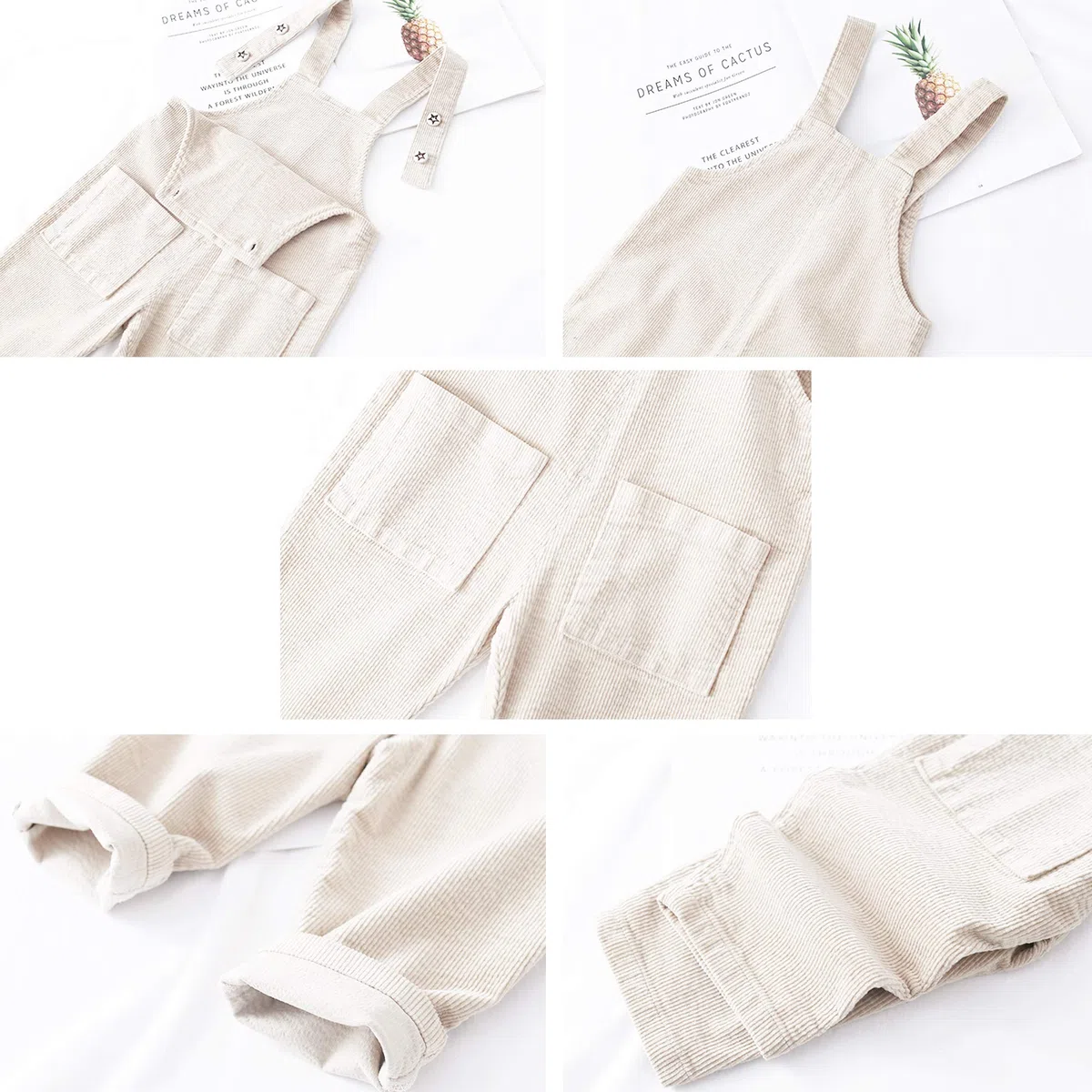 Bebé Infante Niños Niñas Pana Pantalones de Peto Overol Pantalón de Peto Jumpsuit Pantalones con Tirante para 1-4 años de Edad Vintage Retro - Beige Talla 80/86/92/98/104