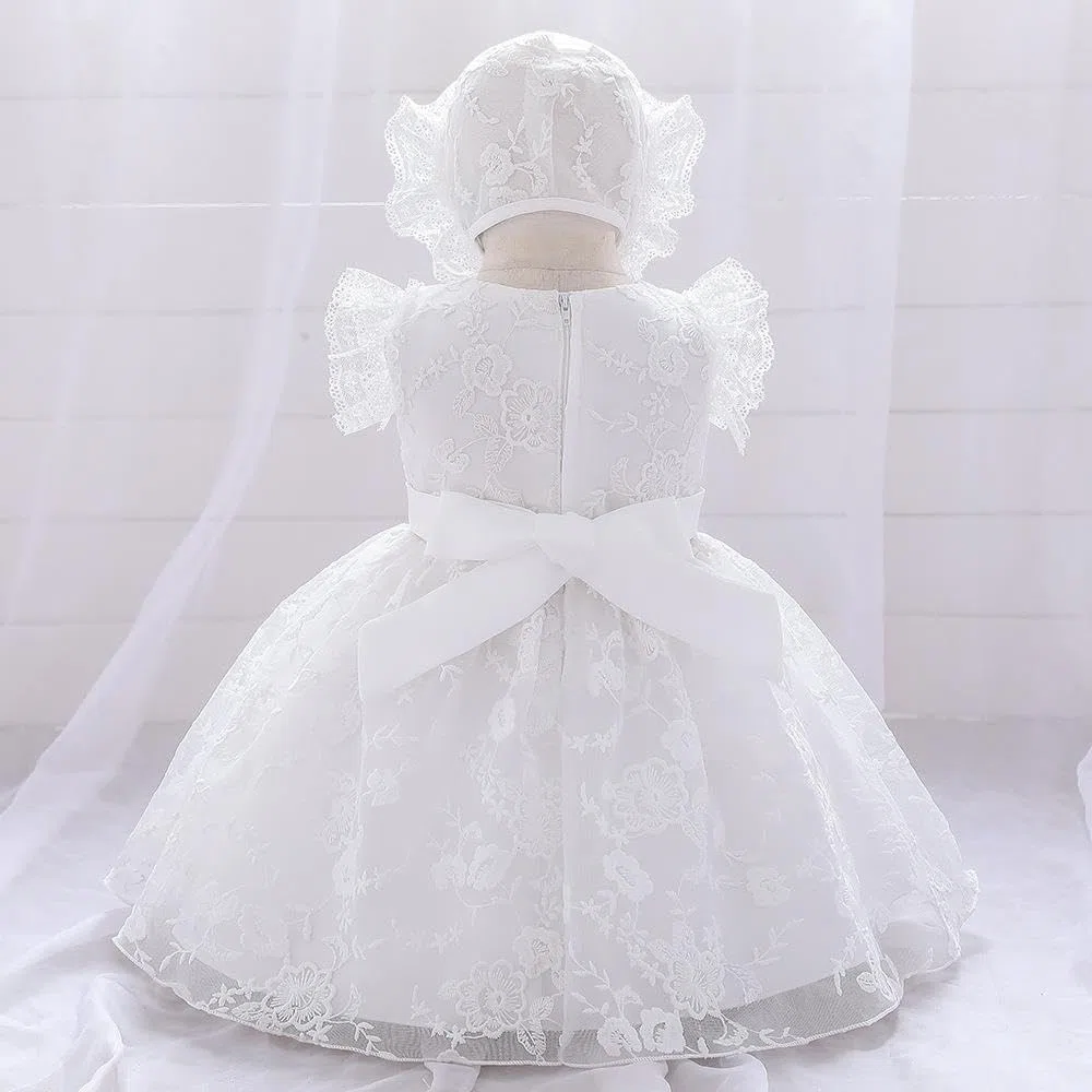Lito Angels Vestido de Bautizo Bordado Blanco Ropa Bautismo con Gorro Capó para Bebé Niña Talla 3-24 Meses