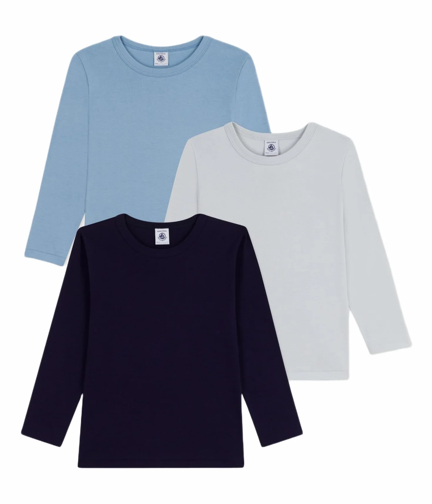 Petit Bateau 3 TS Ml Un Ropa Interior DÍA Niños (Pack de 3)