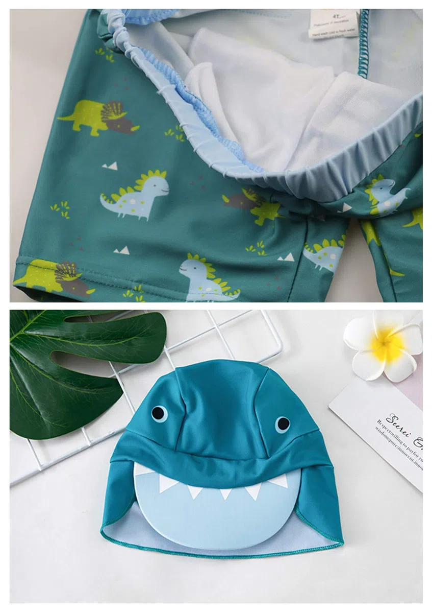 Happy Cherry Ropa de Natación de Secado Rápido con Protector Solar Niños Traje de Baño Dividido de Dragón Lindo de Dibujos Animados Bebés + Protector de Cuello y Sombrero el Sol 3-4 años