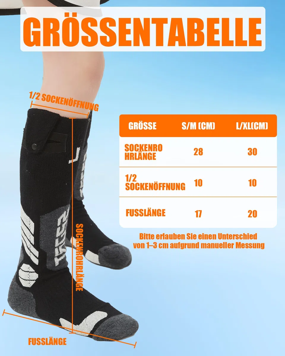 Calcetines calefactables para niños con batería de 5000 mAh – Calcetines térmicos para niños y niñas hasta la rodilla, calcetines eléctricos de lana para esquiar con elemento calefactor de fibra de