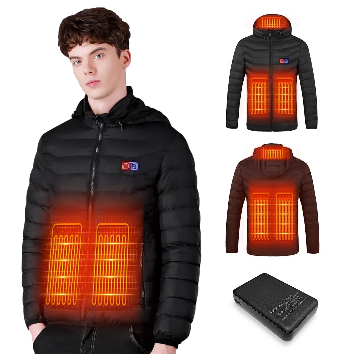 Chaqueta Calefactable Adecuado Para Hombres,con Temperatura Ajustable Chaquetas calefactora con 5 Zonas Ideal para Acampar Actividades al Aire Libre invierno(Negro Herren, XL)