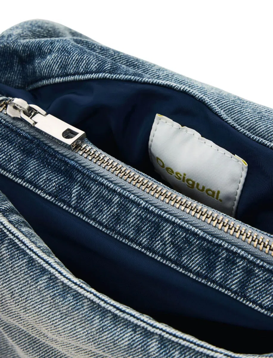 Desigual bolso bandolera bolso de hombro Half Logo Venecia 4.0 Crossbody Bag Denim Raw gris azulado