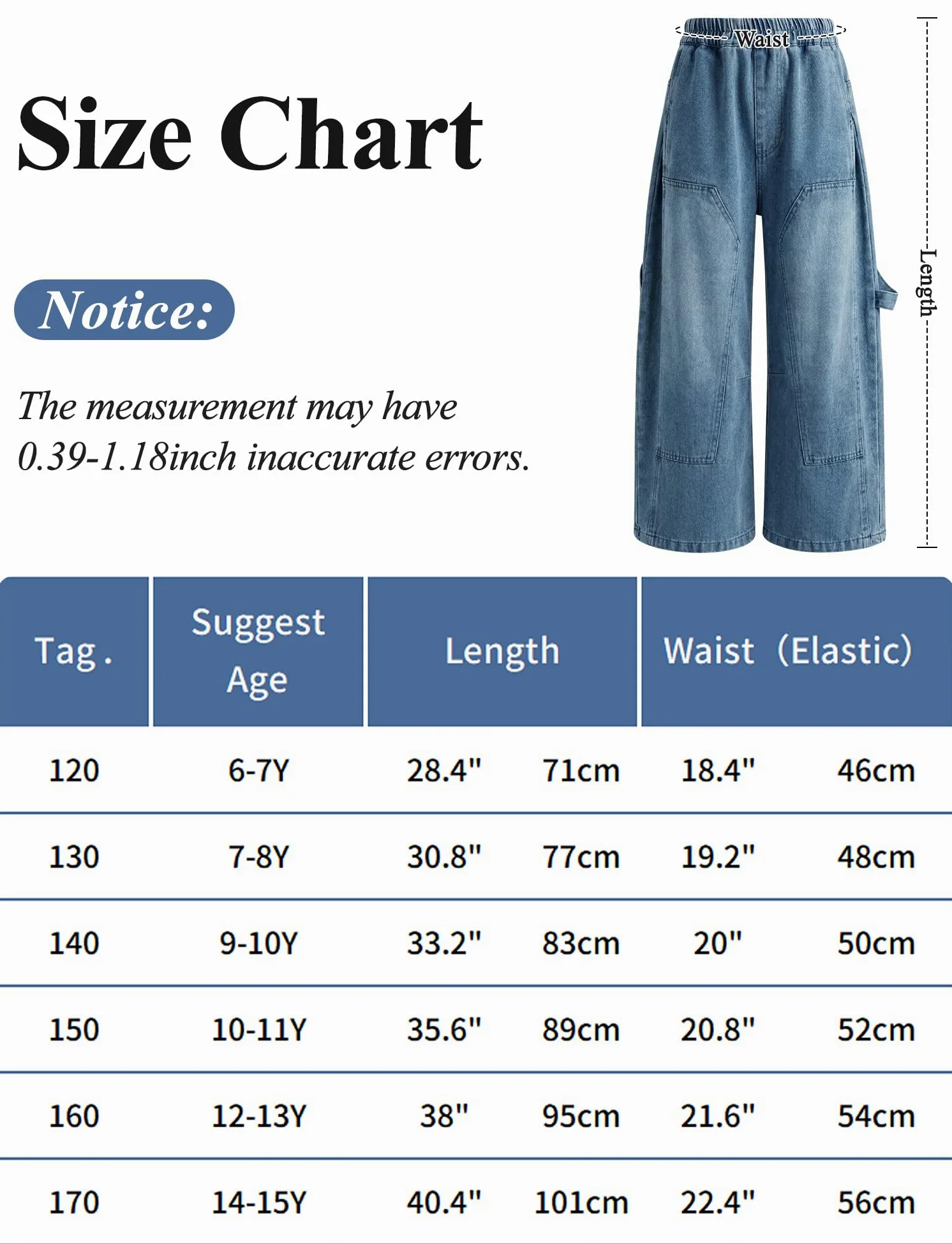 SEAUR Pantalones de mezclilla holgados de pierna ancha para niños, cintura elástica, pantalones de mezclilla para niños, pantalones cargo vintage Y2K, algodón, 6-15 años