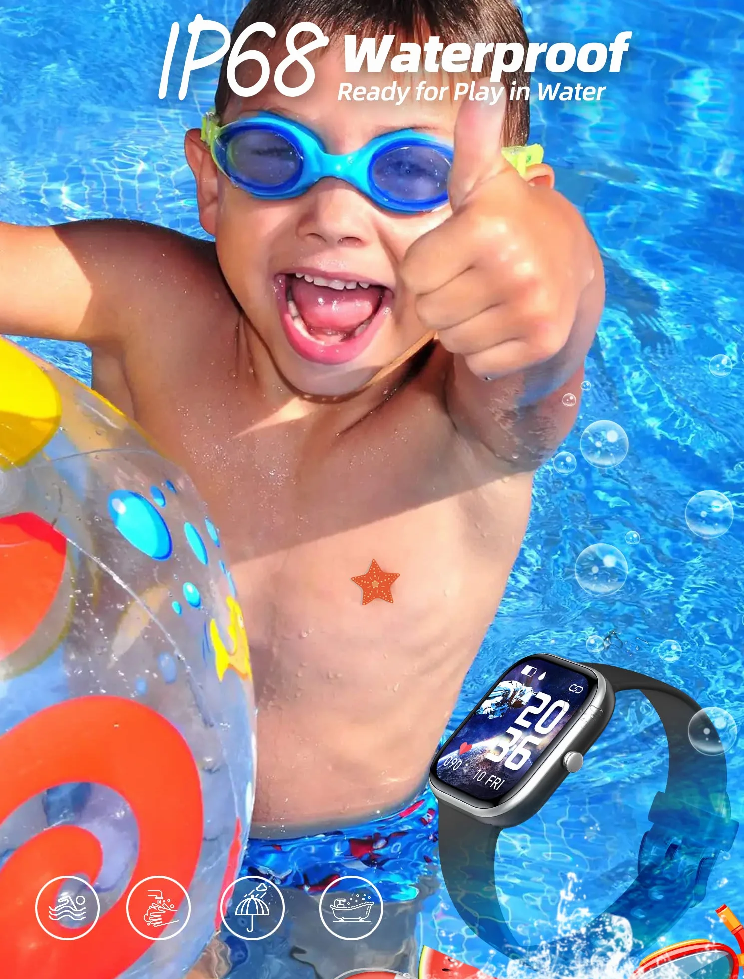Reloj Inteligente para niños,IP68 Resistente al Agua Reloj de Seguimiento de Actividad física para niño,Monitor de frecuencia cardíaca,8 Modos Deportivos,Monitor de sueño,Regalo para niños y niña