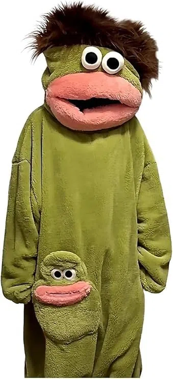 Mono de Monstruo Verde para Adultos, Sudadera con Capucha de Forro Polar, Pijama de Cuerpo Entero Acogedor con Bolsillos, Disfraz cálido Unisex para Halloween y Carnaval