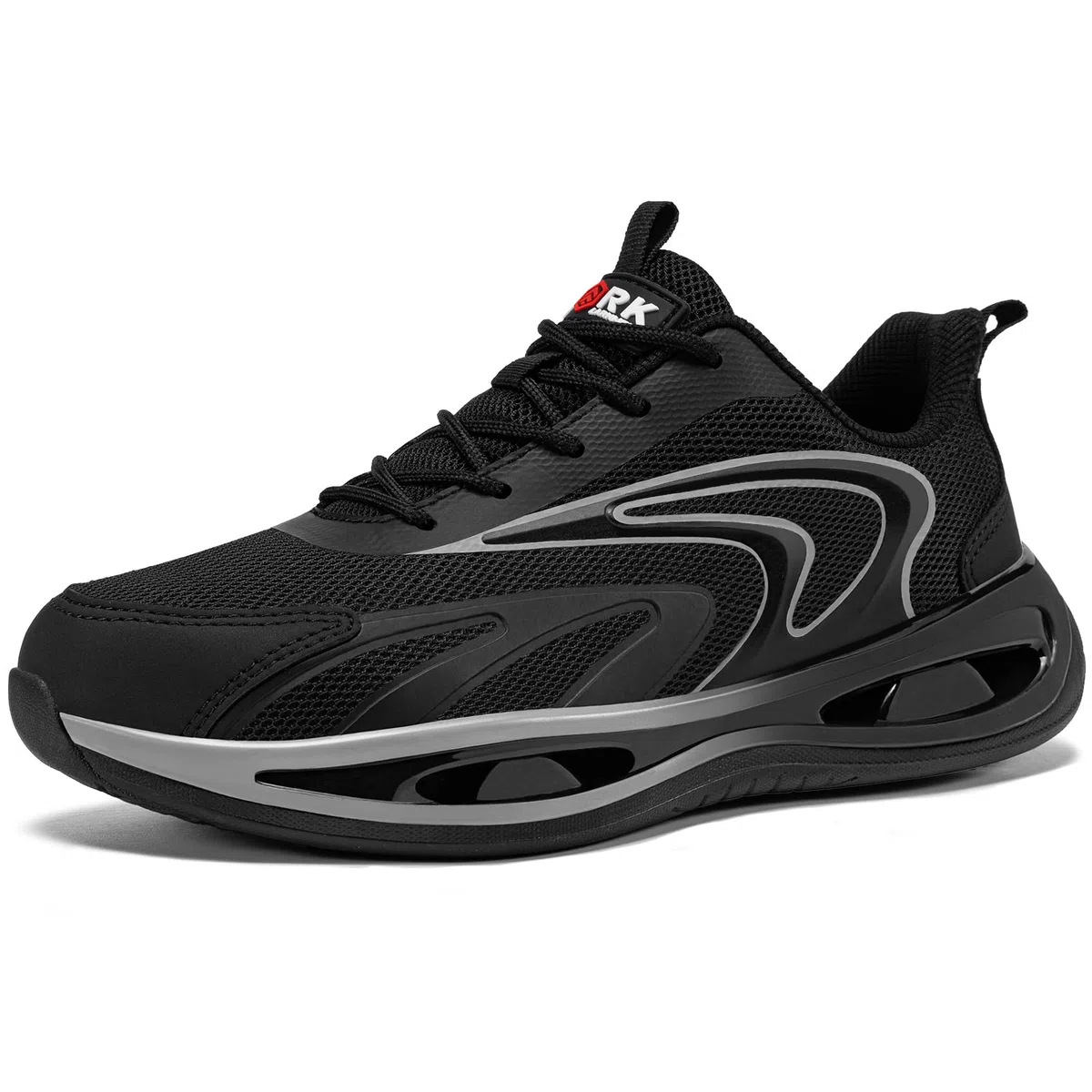 LARNMERN Zapatos de Seguridad Mujer Zapatillas de Seguridad Amortiguación Ligeros Comodidad Transpirabilidad Moda Zapatos de Trabajo(Negro Gris,35.5EU)