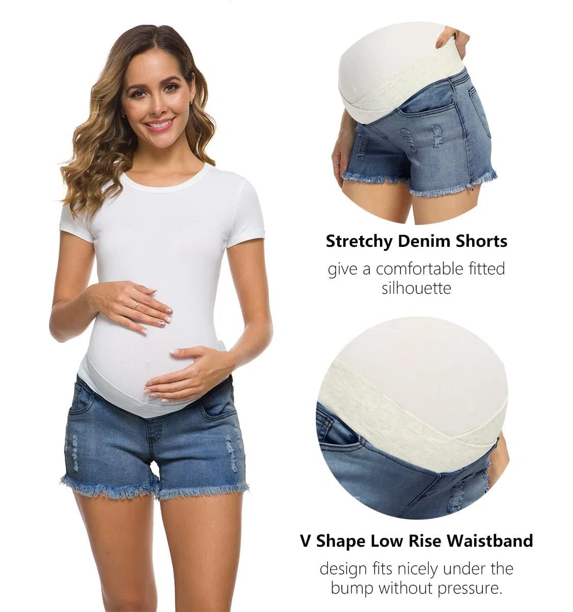 Foucome Pantalones Cortos de Maternidad para Mujer con Cintura Ancha y Cintura elástica