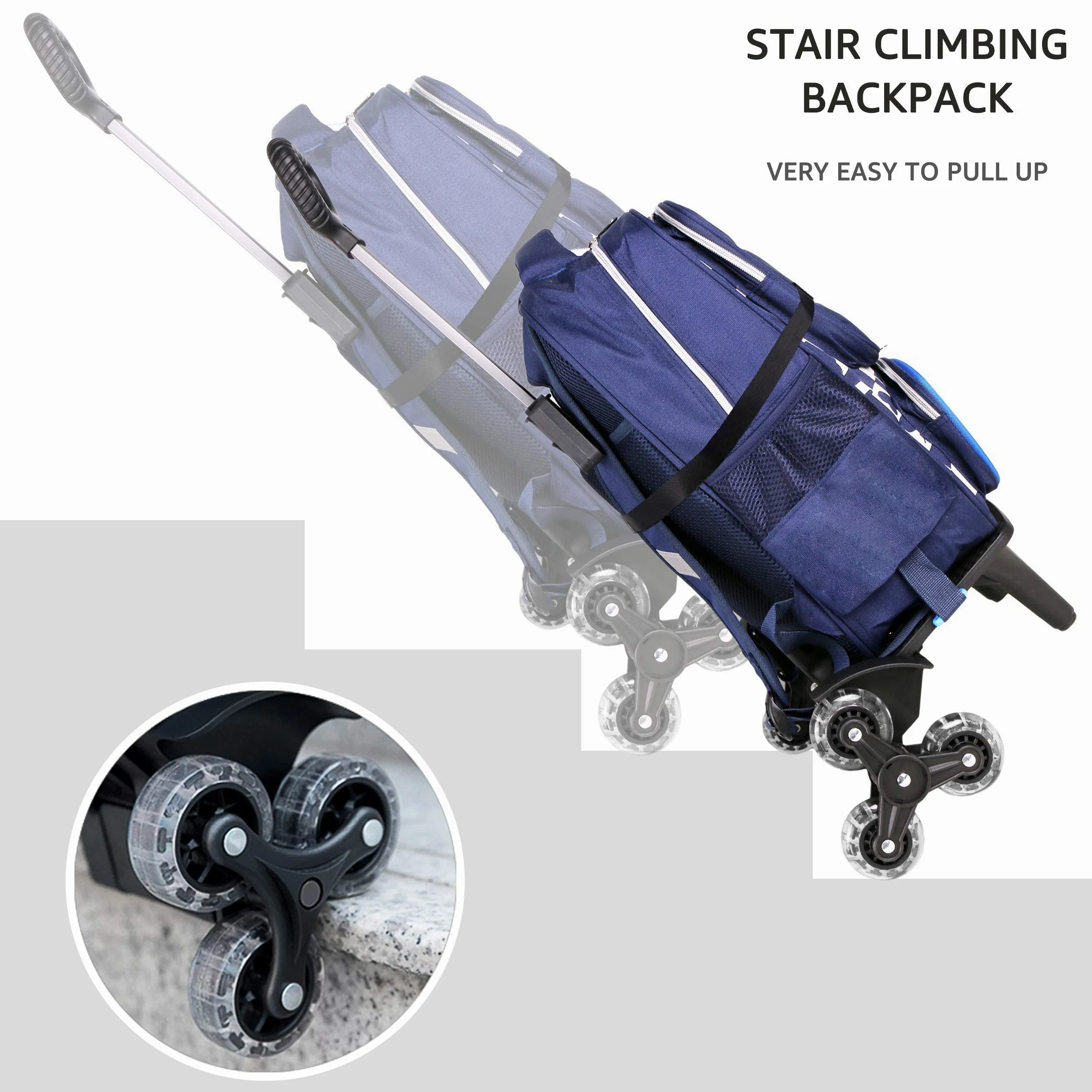 Carrito de Mochila, Carros para Mochilas Escolares Carrito con Ruedas Mano Plegable de Aleación Aluminio 6 Ruedas para Niños Adolescentes Adultos Viajes Escolares