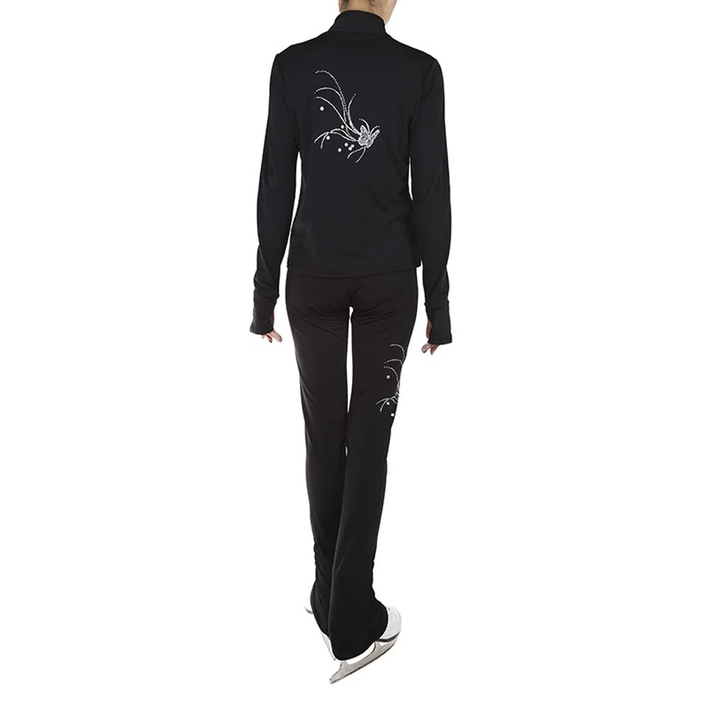 LIUHUO Patinaje artístico estampado floral chaqueta pantalones de forro polar para niñas pantalones negros para mujeres trajes