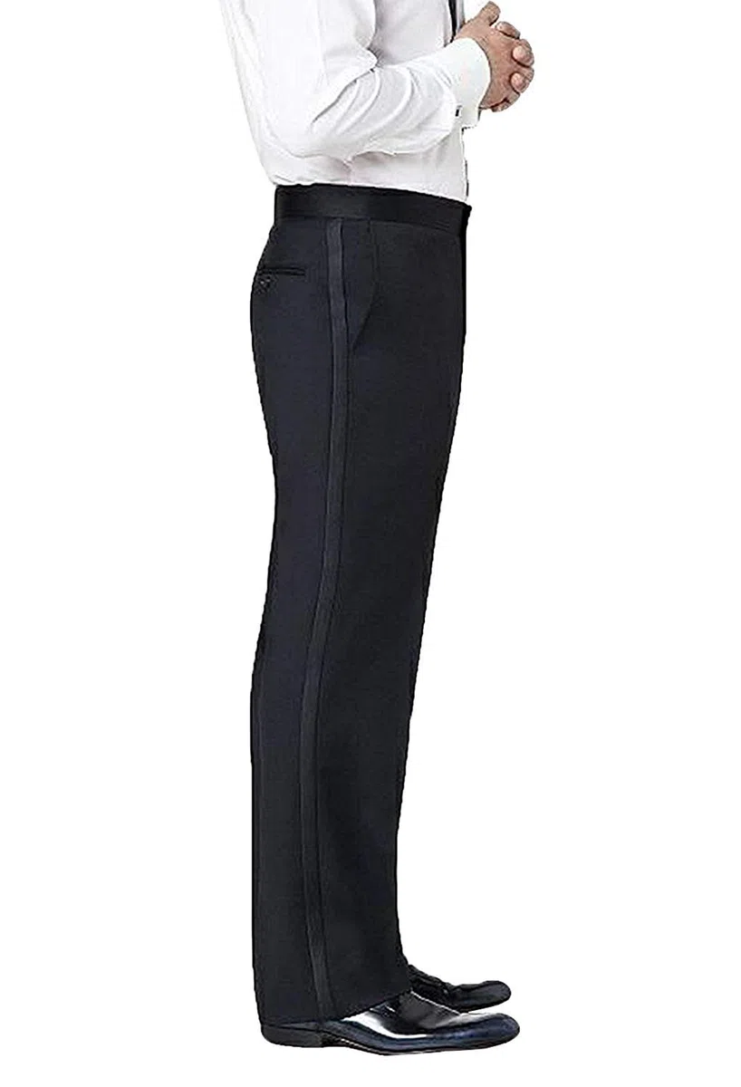 Hombre Pantalones clásicos de Esmoquin con Rayas de satén y Cintura Ajustable en el Frente Plano