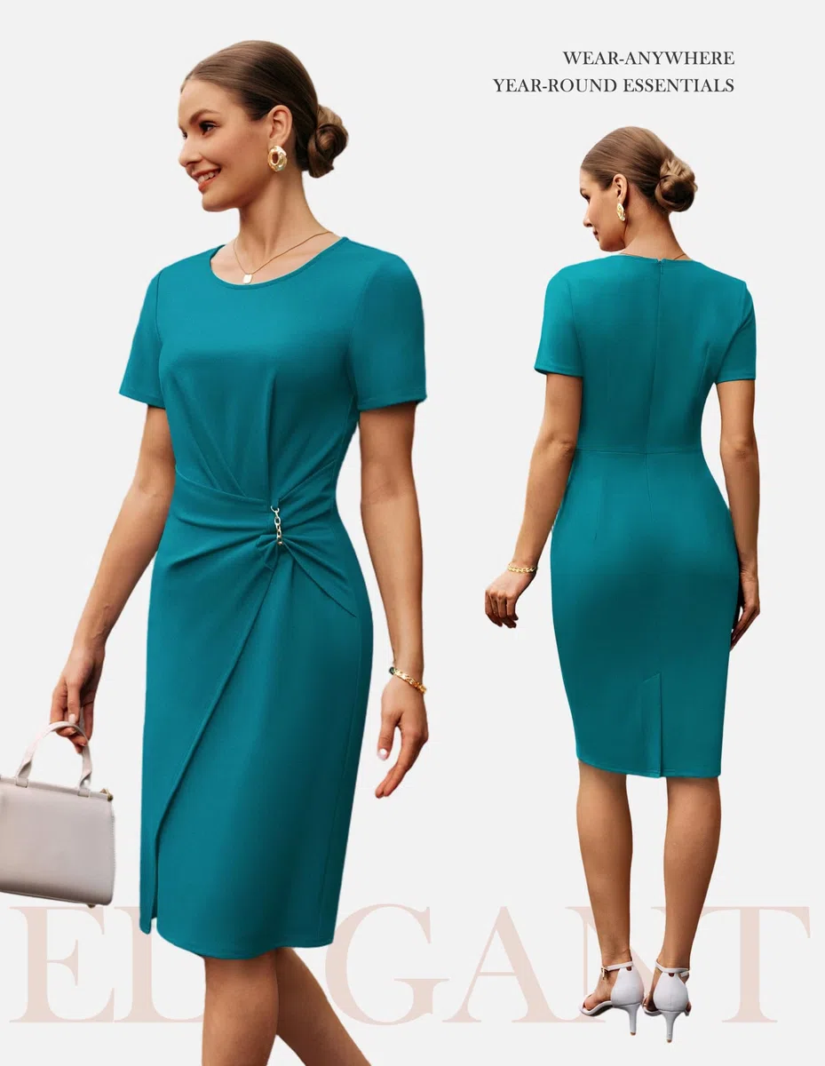 GRACE KARIN Vestido de oficina ajustado para mujer, manga corta, cuello redondo con abertura, vestido formal de tubo
