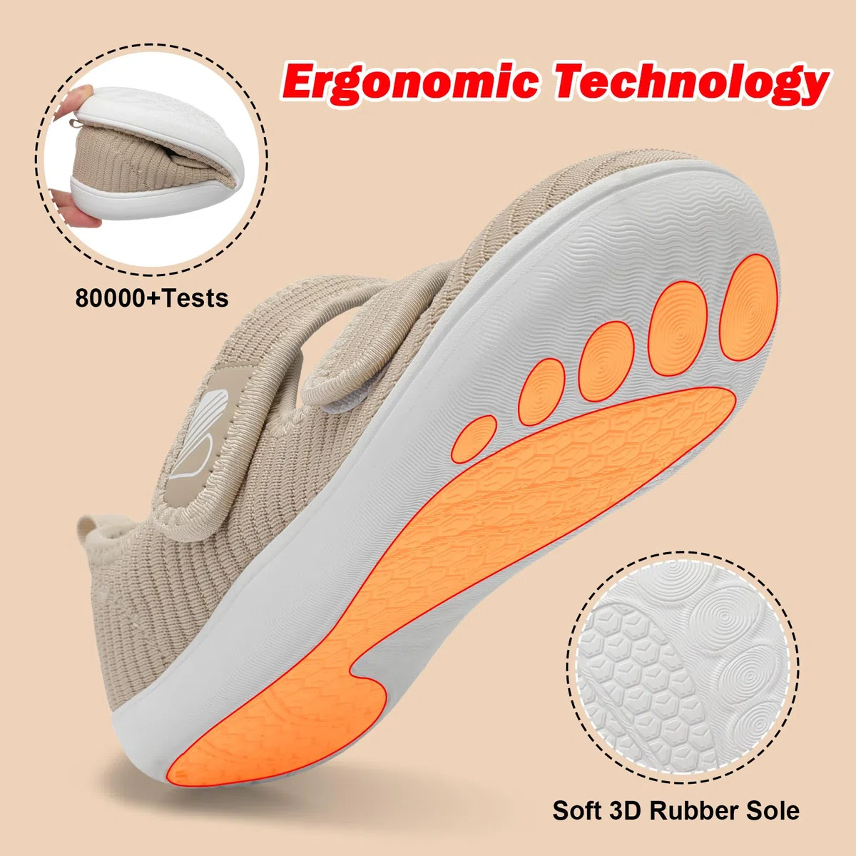 Besroad Zapatos para caminar para mujer, zapatos anchos para diabéticos, ajustables, informales, transpirables, sin caída, para artritis, edema, para interiores y exteriores
