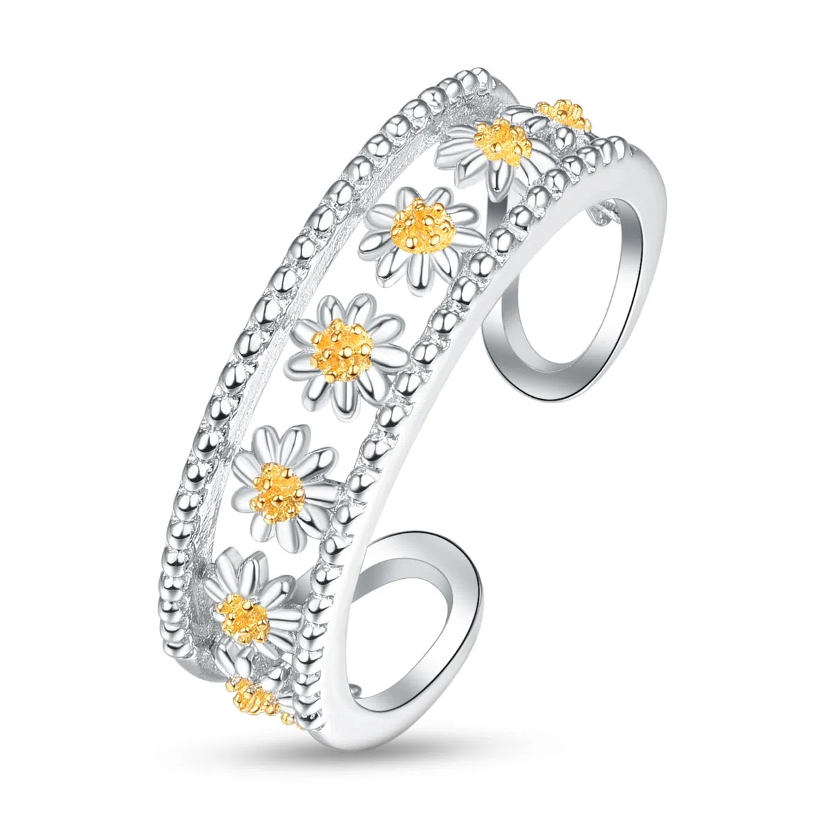 KINGWHYTE Daisy Rings for Women 925 Sterling Silver Adjustable Flower Open Ring Birthday Christmas Jewellery Gifts for Girls