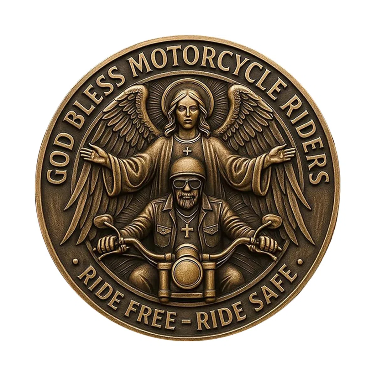 Moneda de bendición para motociclistas, Moneda conmemorativa God Bless Motorcycle Riders Guardian Angel, regalo de recuerdo paseo libre seguro para ciclistas y ciclistas