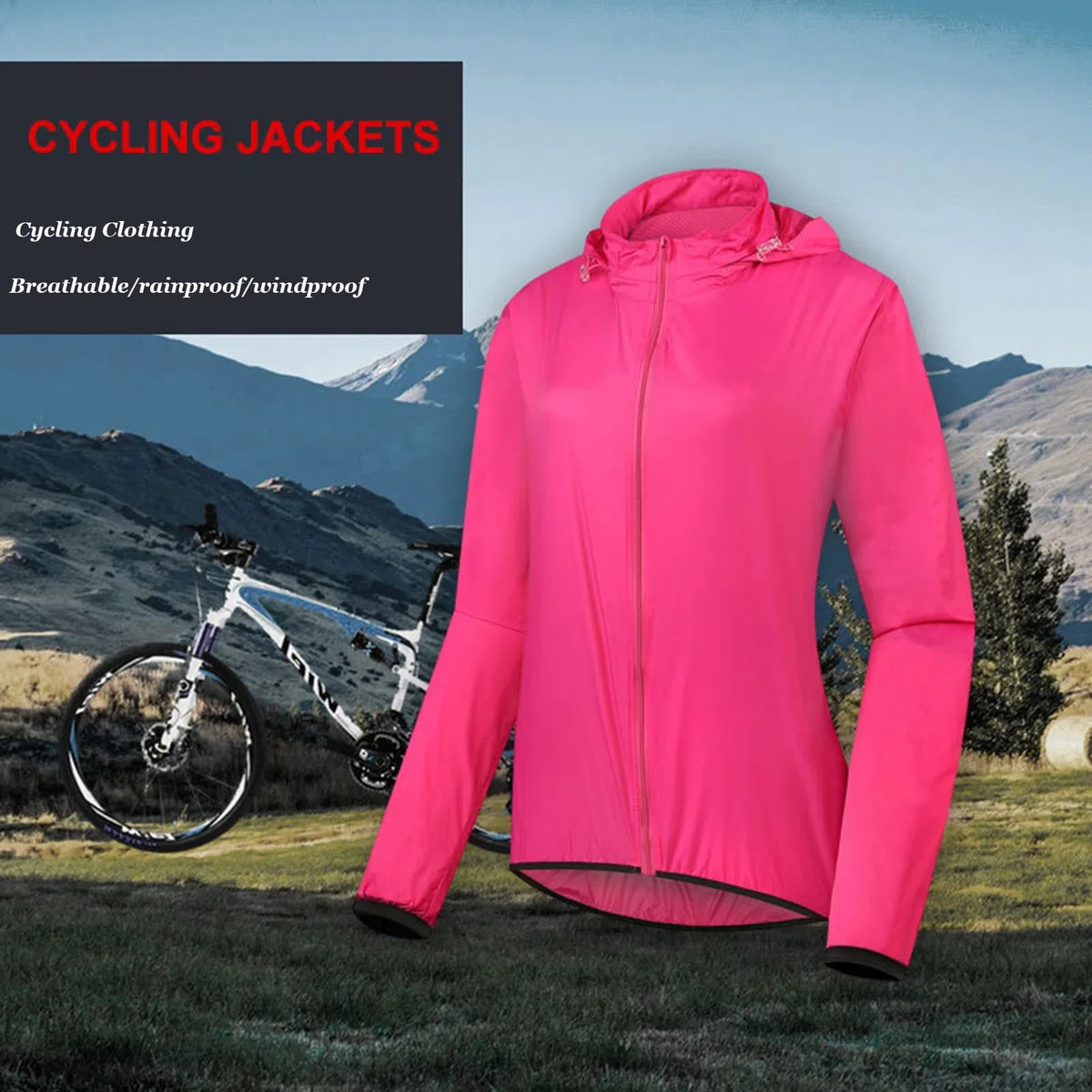 Mujer Chaquetas de Ciclismo Chaqueta de Bicicleta Masculina Impermeable y Transpirable a Prueba de Viento Prueba de Lluvia Bicicleta,Rose Red-L