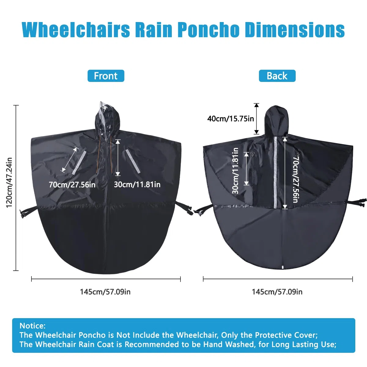 Funda Poncho Lluvia para Silla de Ruedas con Capucha Semitransparente, Chubasquero Silla de Ruedas con cremallera impermeable y tiras reflectantes, Wheelchair Raincoat para andador movilidad y scooter