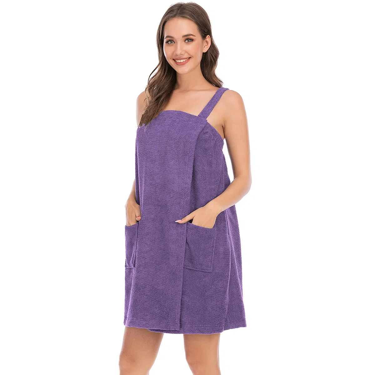 Mujer Vestido de Toalla de Baño Ajustable con Diadema para Ducha Snuna SPA y Playa Morado L