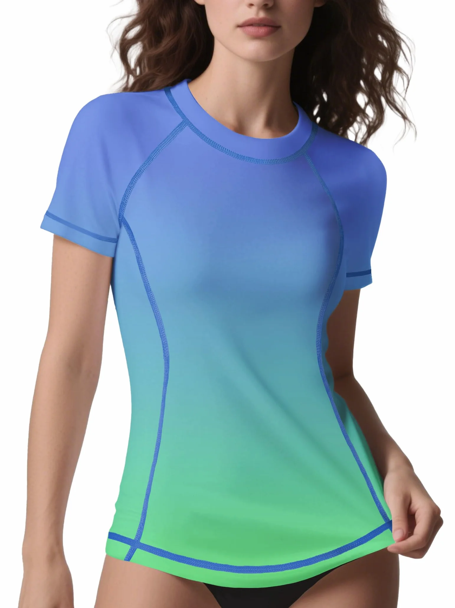 ANGEL CITIZ Camiseta de natación de manga corta para mujer, camiseta de playa de secado rápido, protección contra erupciones para mujer, traje de baño modesto UPF 50+