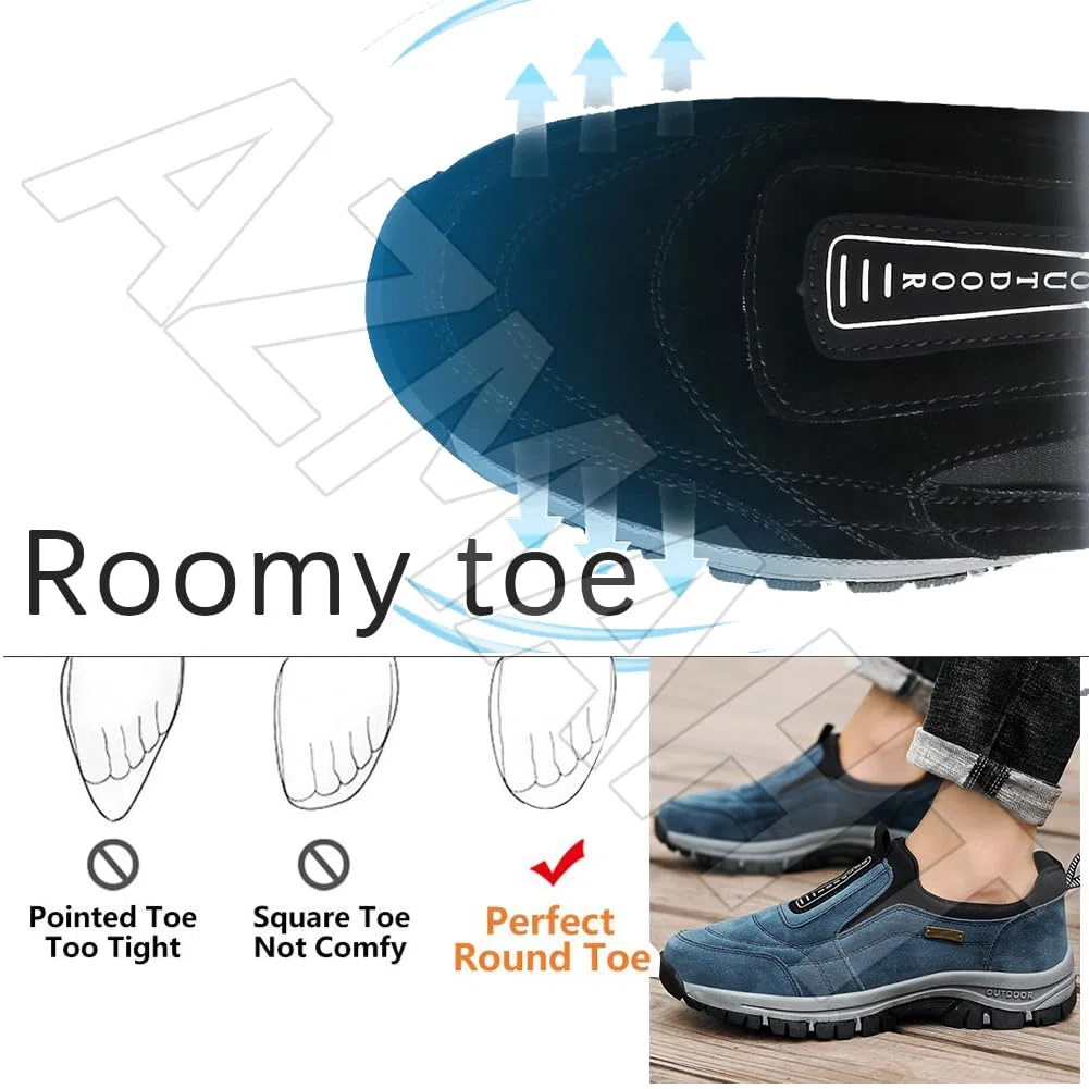 Mocasines sin Cordones para Hombre Zapatillas Trail Running Hombre Zapatillas Senderismo Trekking Zapatos Montaña Antideslizantes Transpirables,Azul,39/245mm