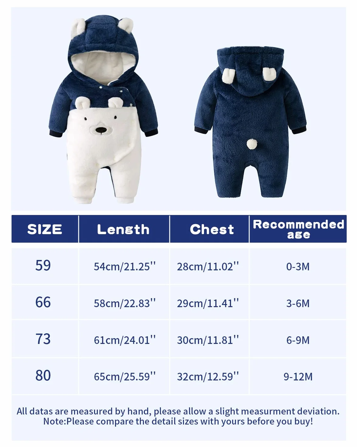 WYTbaby Bebé Niños Niñas Mono Vellón Mameluco con Capucha Manga Larga Peleles Invierno Pijama Infantil Traje de Dormir Recién Nacido Onesie