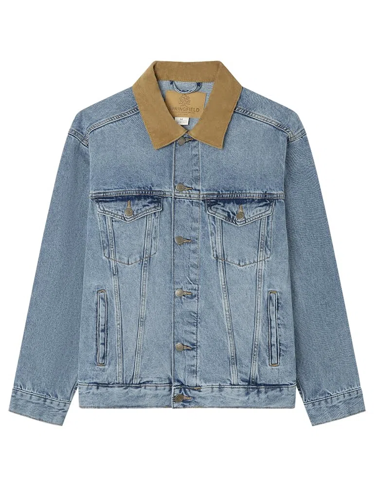 SPRINGFIELD Oversize Denim Trucker With Corduroy Collar. 100% Bci Cotton Chaqueta Vaquera Hombre