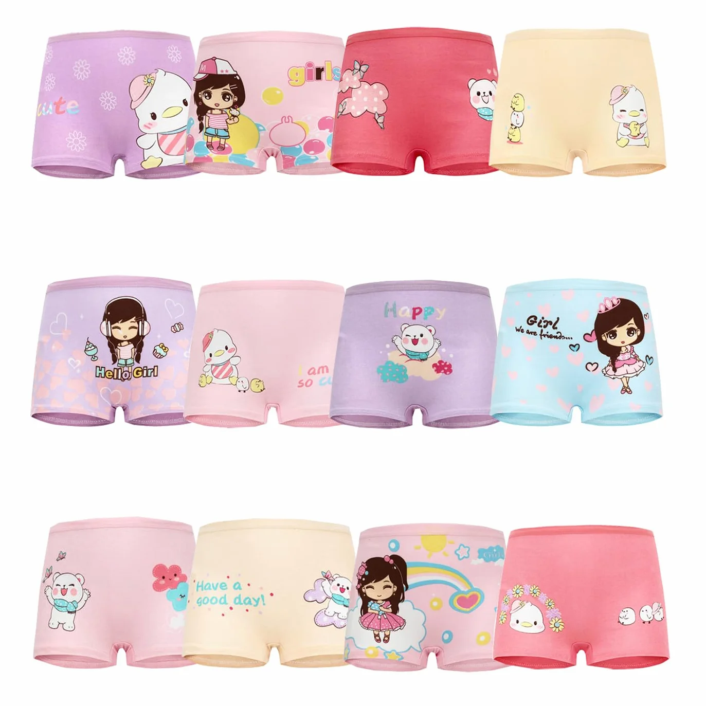 JackLoveBriefs Boxer niña Paquete de 12 algodón Calzoncillos para Niñas (5-7 años) Multicolor，Talla：L