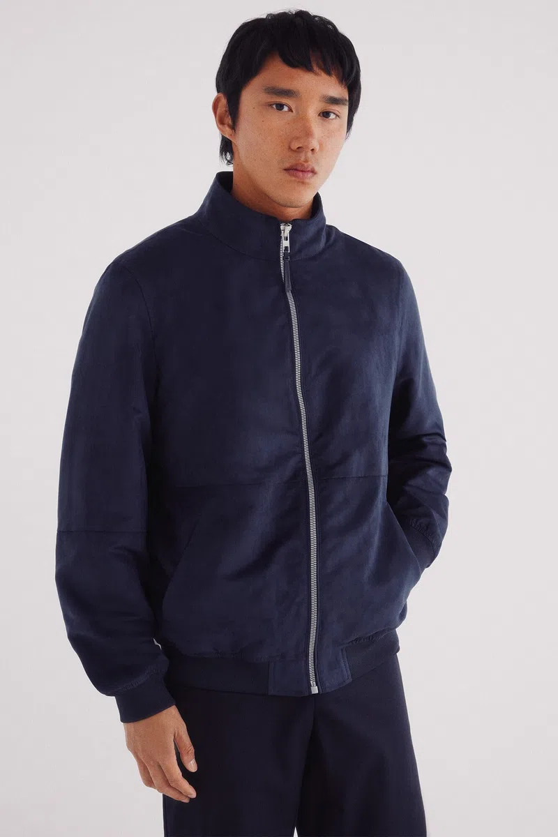SPRINGFIELD Suede Funnel With Zip Closure, Inside Pocket And Cuffs, Bottom And Inside Collar In Elastic Knit Chaqueta De Ante Hombre