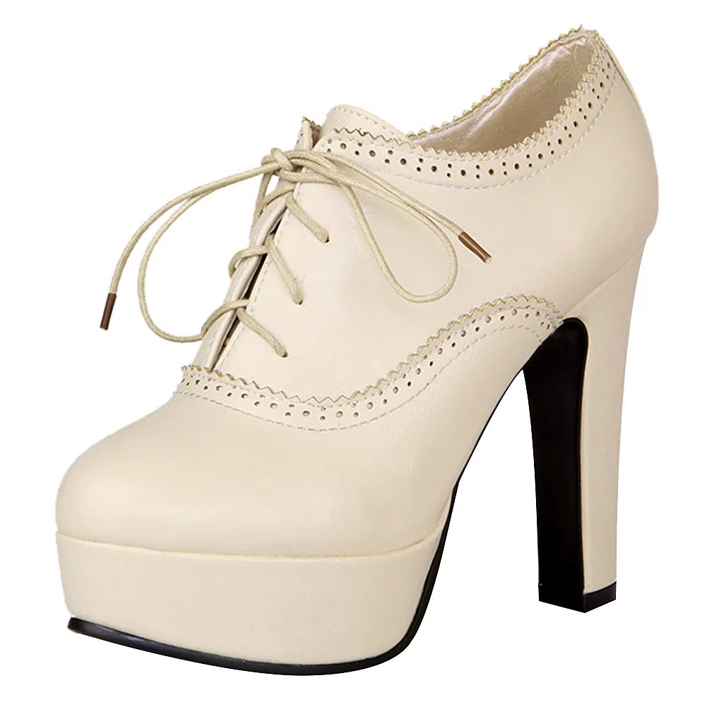 Mujer Elegante Plataforma Alta Tacón de Bloque Zapatos de la Corte Elegante Brogue Oxfords Tacones Altos Tamaño Grande