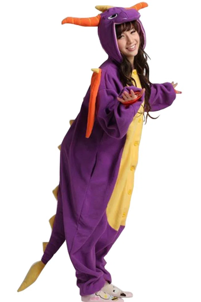 wotogold Pijamas de Dragón Púrpura Animal Trajes de Cosplay Adultos Unisex