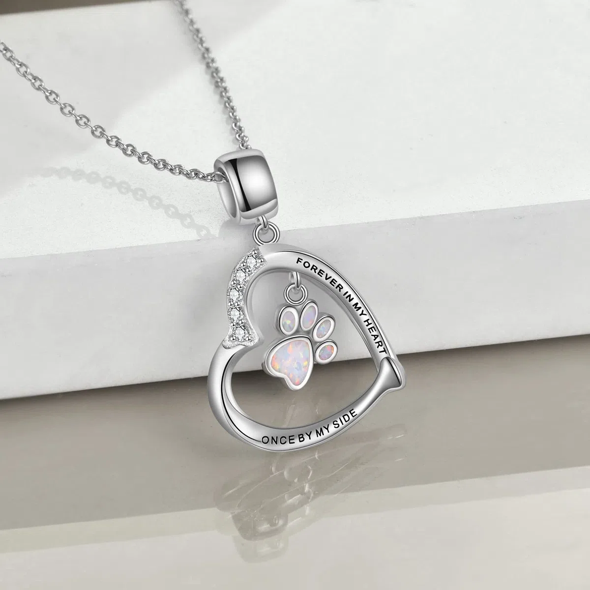 YFN Collar de ópalo con diseño de corazón de corazón de plata de ley para niñas, Plata esterlina, Cubic Zirconia