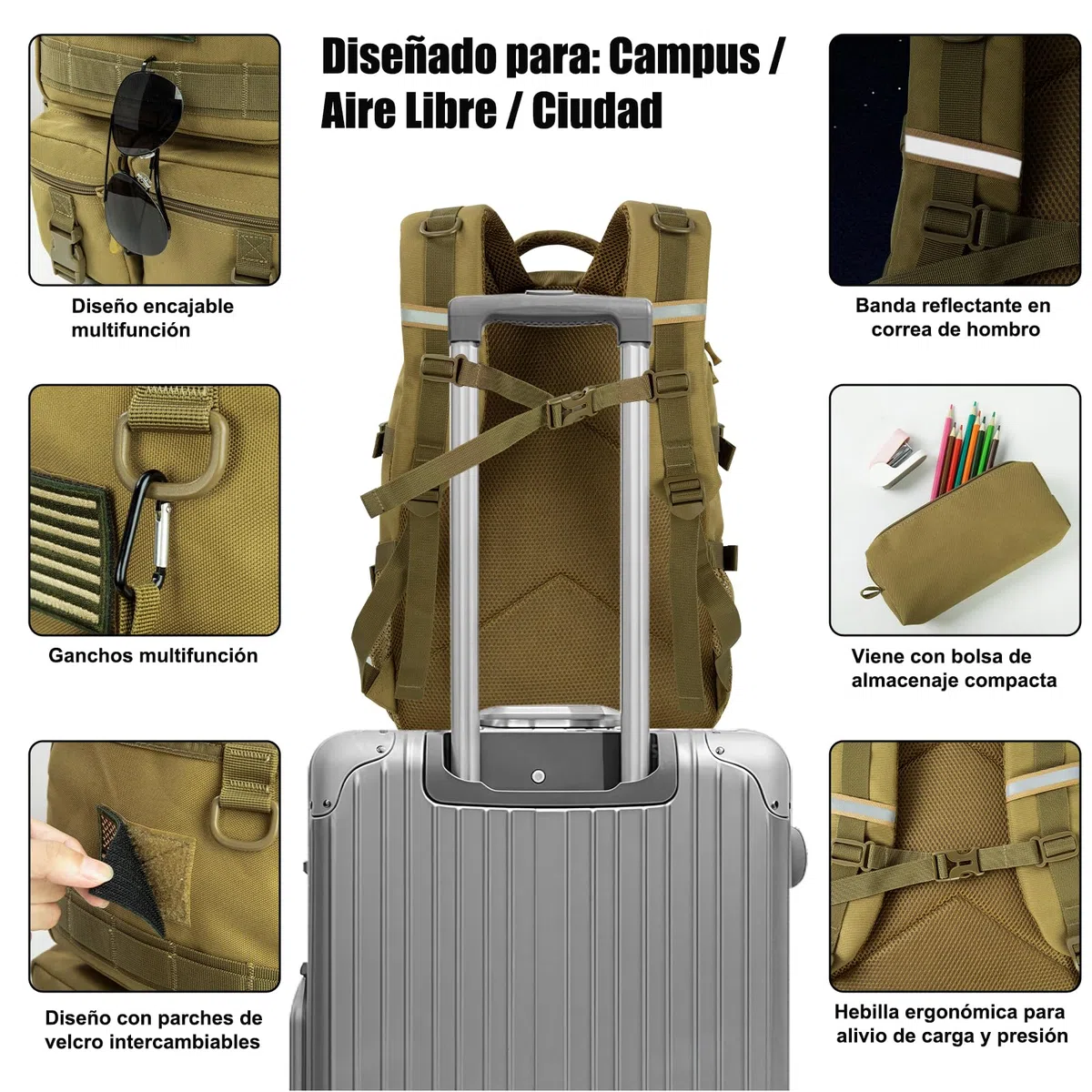 Mochila escolar para adolescentes y jóvenes, 40 l, táctica para hombre, grande, 17,3 pulgadas, mochila escolar, mochila ergonómica, mochila escolar, mochila escolar para viajes, escuela
