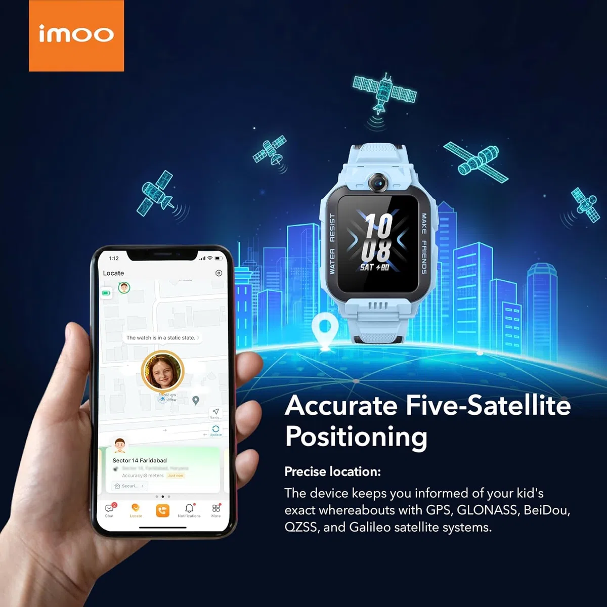 imoo Z7 Reloj Inteligente para Niños con Video Bidireccional, Llamada Telefónica, Localización GPS, Resistencia al Agua IPX8 (Azul)