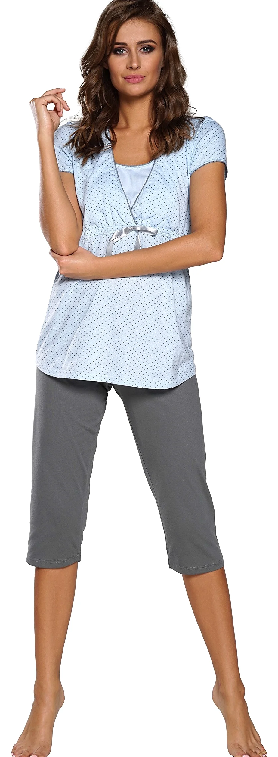 Italian Fashion Pijama Lactancia | Pijama Premama Cómoda | Ropa de Noche de 2 Piezas con Manga Corto y Pantalón | Casual para Otoño Invierno Primavera y Verano | Ropa Premama S-XXL