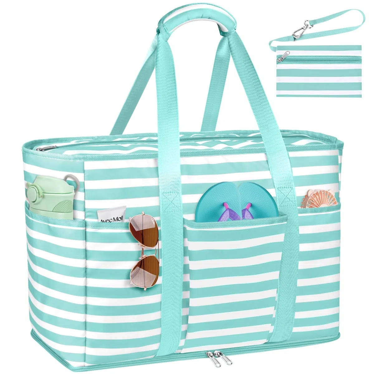 Bolsa de Playa Grande XXL Familiar con Cremallera - Bolso Shopper de Malla para Mujer - Tote de Hombro para Viaje, Compras, Gimnasio - 50x20x35cm