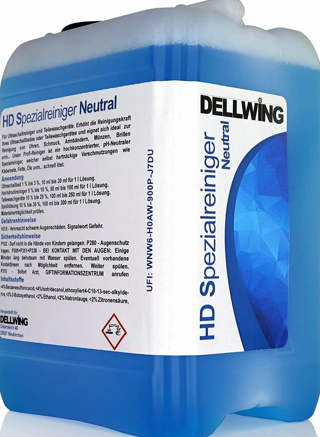 DELLWING HD Special Cleaner Neutral 5L - Limpiador ultrasónico concentrado premium para limpiar vasos, joyas, oro, monedas, vidrio y mucho más.