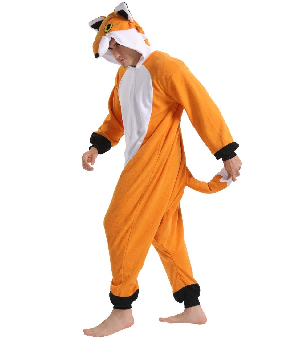 dressfan Unisex Disfraz Zorro Pijama Adulto,Animal Fox Monos Traje Ropa de Dormir,Cosplay Disfraces de Carnaval Halloween, Mujer Hombre