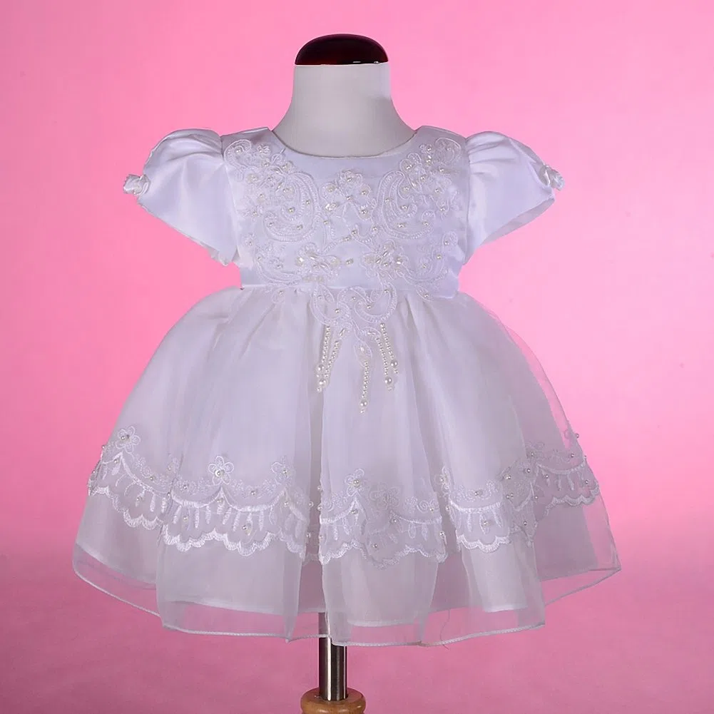 Lito Angels Vestido de Bautizo para bebé niña con Cuentas festoneadas Bordadas, Ropa de Bautismo con capó y Capa, Marfil Ivory/Blanco