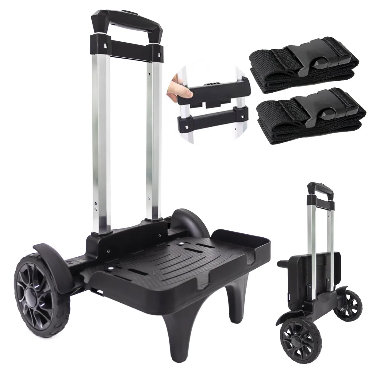 Carro Plegable con Ruedas Grandes Tipo Tanque, Carrito de Equipaje de Aluminio Resistente con Base Reforzada y protección de Bordes, Carro para Mochilas y Bolsas Pesado