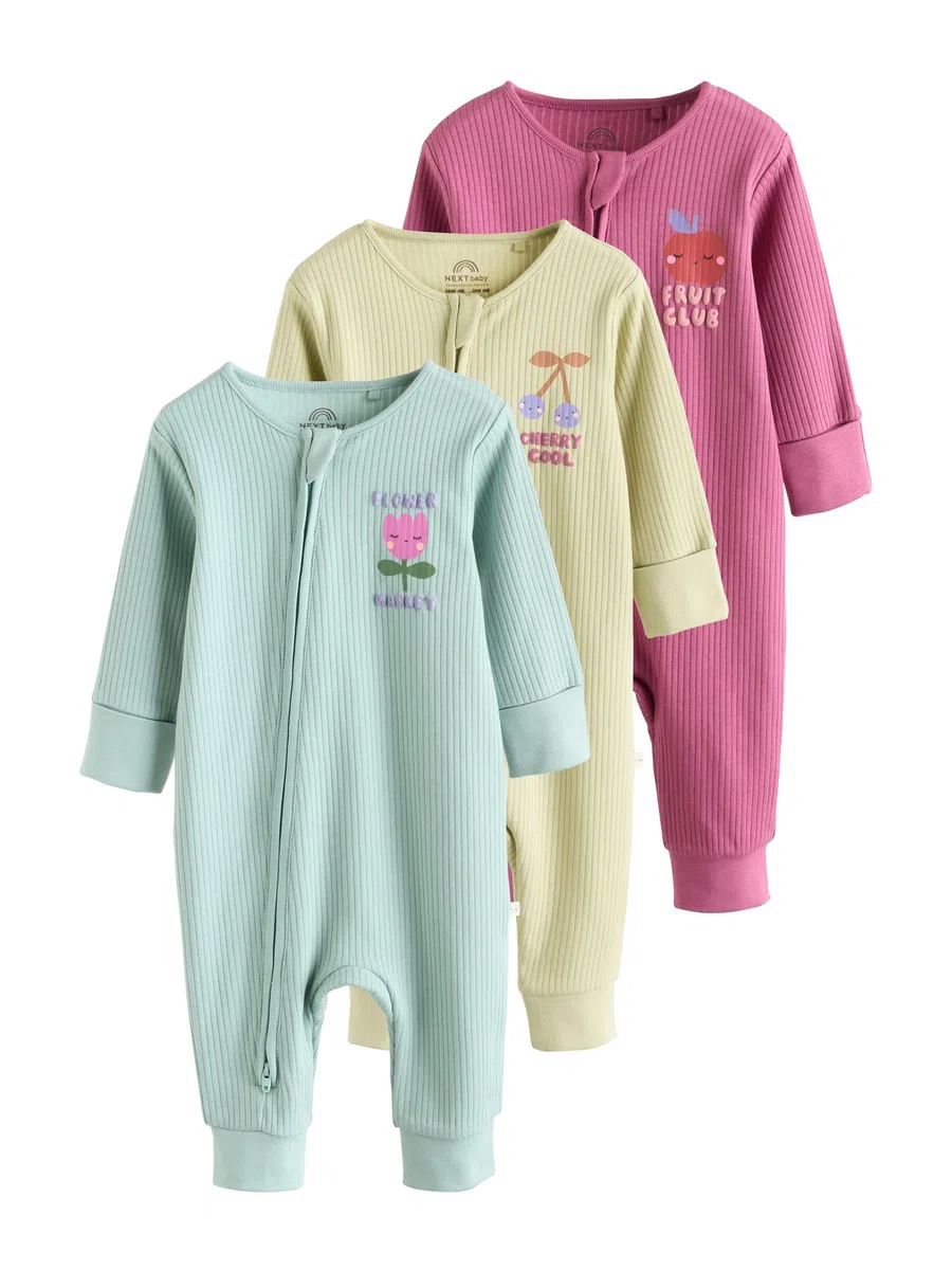 NEXT Bebés niña Pack de 3 Peleles con Cremallera bidireccional para bebé