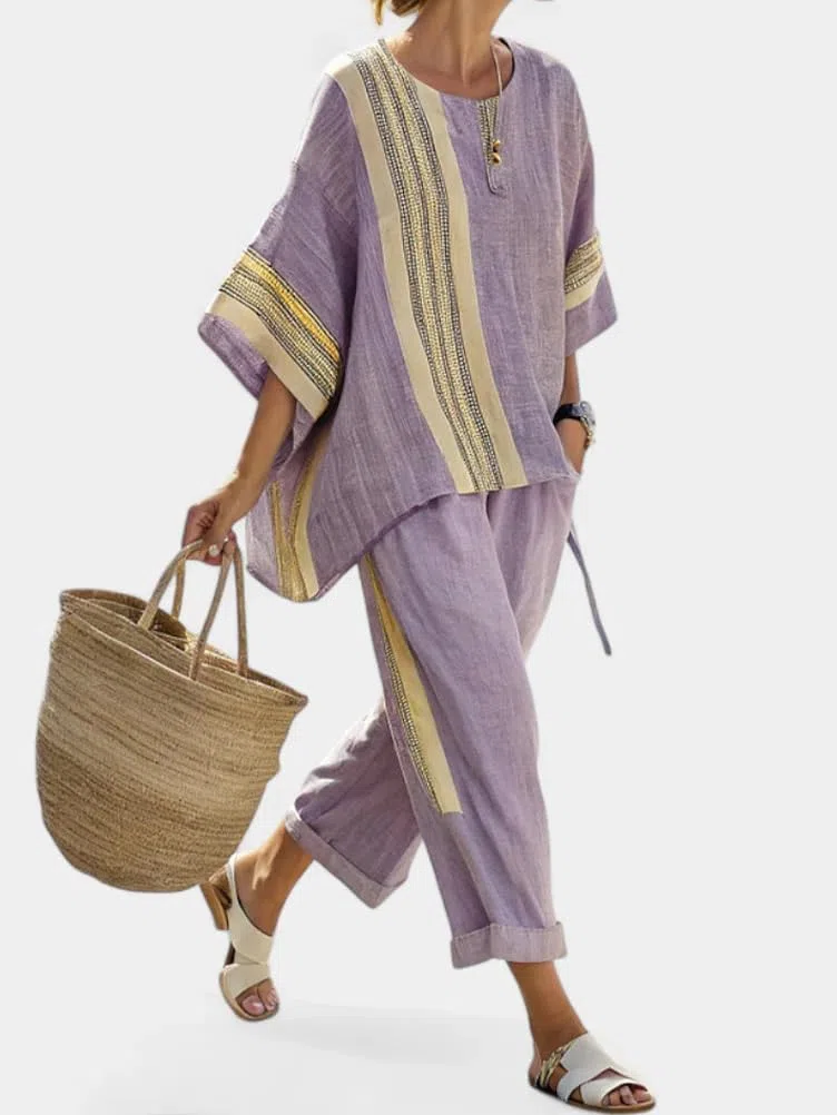 Chándal de verano para mujer, conjunto de 2 piezas, camiseta de media manga y cuello redondo, pantalones de cintura alta, pierna ancha, trajes de verano