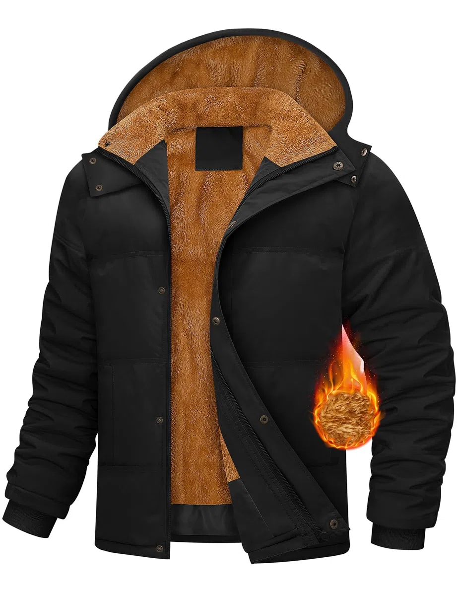 Yuson Girl Abrigo Hombre Invierno Parka Forro Polar Cálido Chaqueta con Cremallera Gruesa Termal Cazadora Abrigos Desmontable Prueba de Viento Acolchado de Algodón Abrigo con Capucha